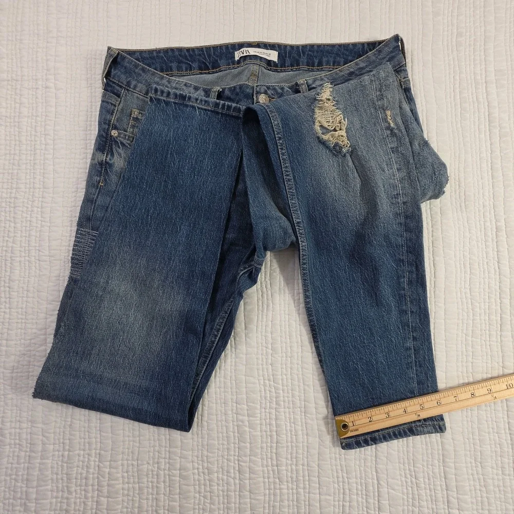 Zara Jeans Men's 36x30 Med Wash Destroyed Patched Tapered Leg Stretch Denim